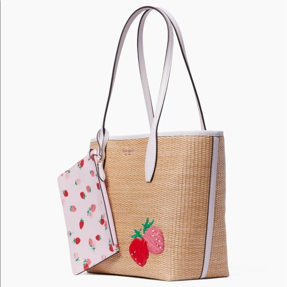 β οΈ BF SALE Kate spade strawberry straw tote wristlet pink - Picture 2 of 4